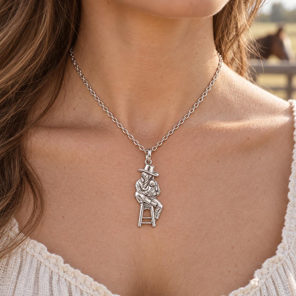 Lullaby in the Saddle Charm Necklace Set – worn / in use