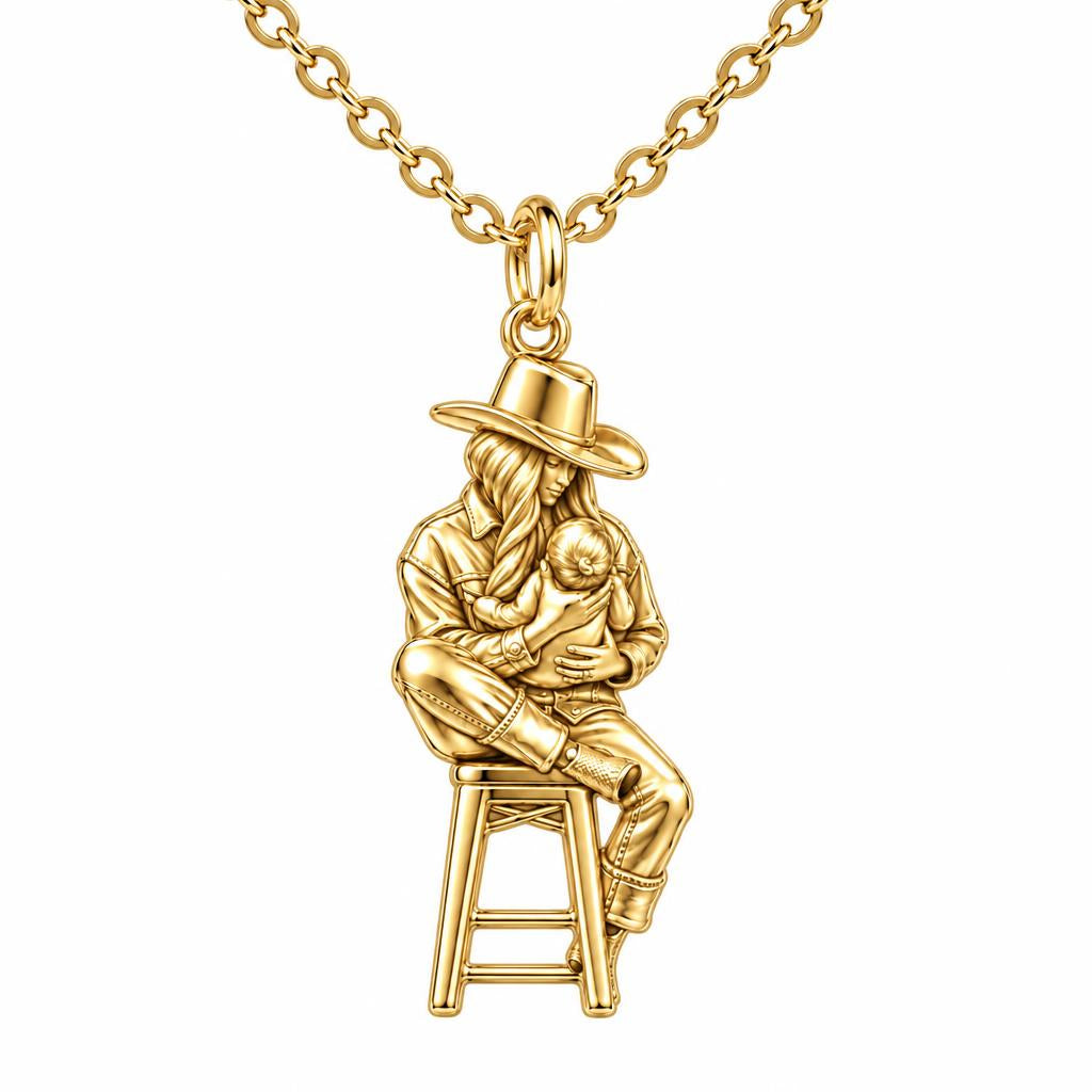 Lullaby in the Saddle Charm Necklace Set – 18K gold, front view