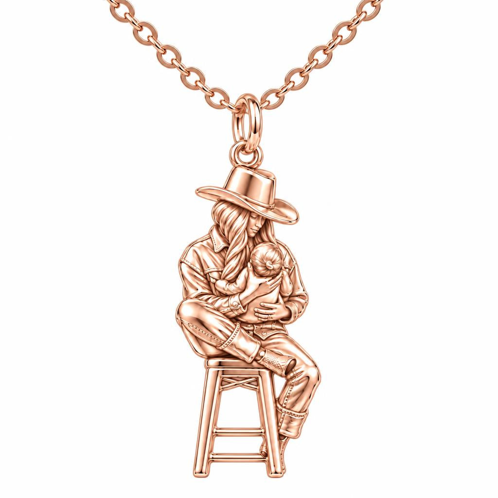 Lullaby in the Saddle Charm Necklace Set – rose gold, front view
