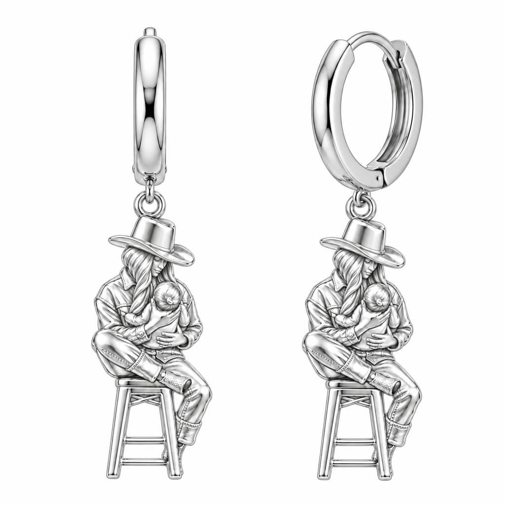 Lullaby in the Saddle Huggie Charm Earrings – silver, front view