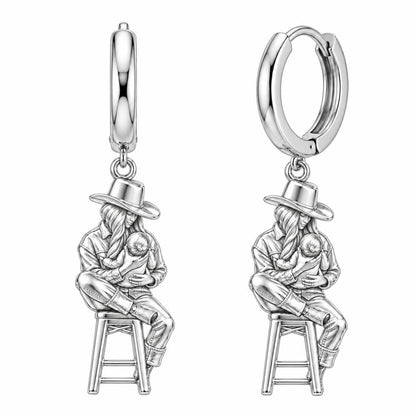 Lullaby in the Saddle Huggie Charm Earrings – silver, front view