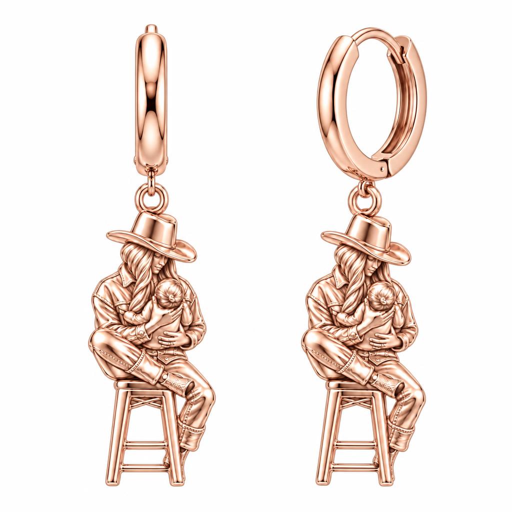 Lullaby in the Saddle Huggie Charm Earrings – rose gold, front view