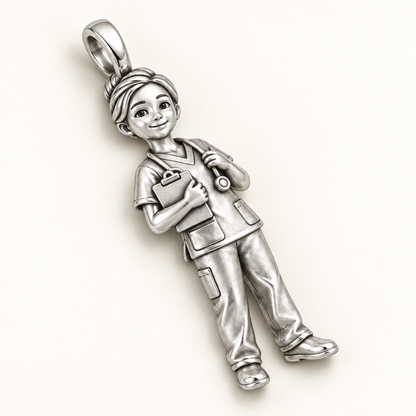 Nurse Clipboard Care Charm | macro face-up oblique view | 7114f13b9ef60987e628bb90a8f12dd532de41227bc8fe3220976d83745b4206