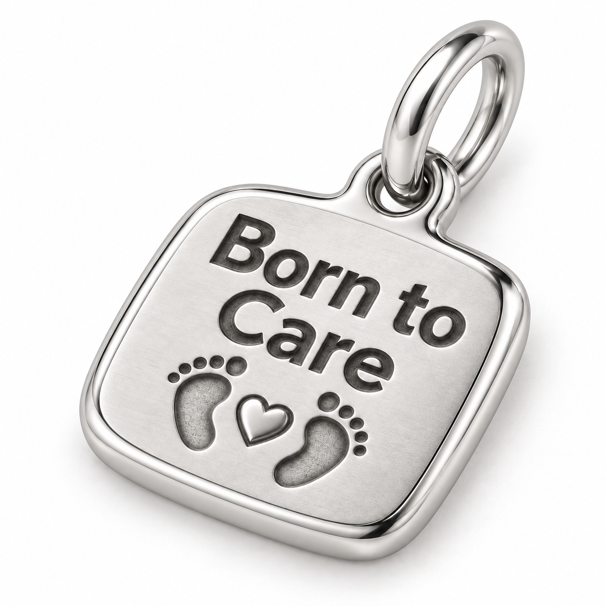 Born to Care Engraved Nurse Charm | macro face-up oblique view | 0a36ebbf0fef7188f963f06fef30c4c5aedfc5e584d06decb31c272c1c048577
