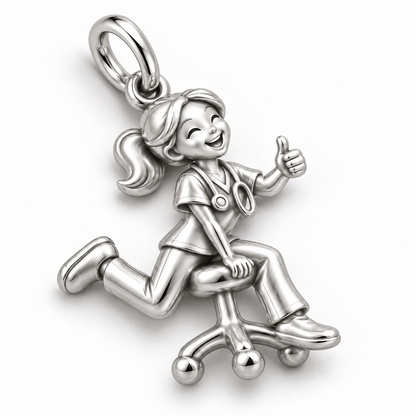 Nurse Rolling Stool Dangle Charm | macro face-up oblique view | adce51558d39bf47adce8bf061fb27fee89e12be5a51aa975ec8826b8c4d7bf4