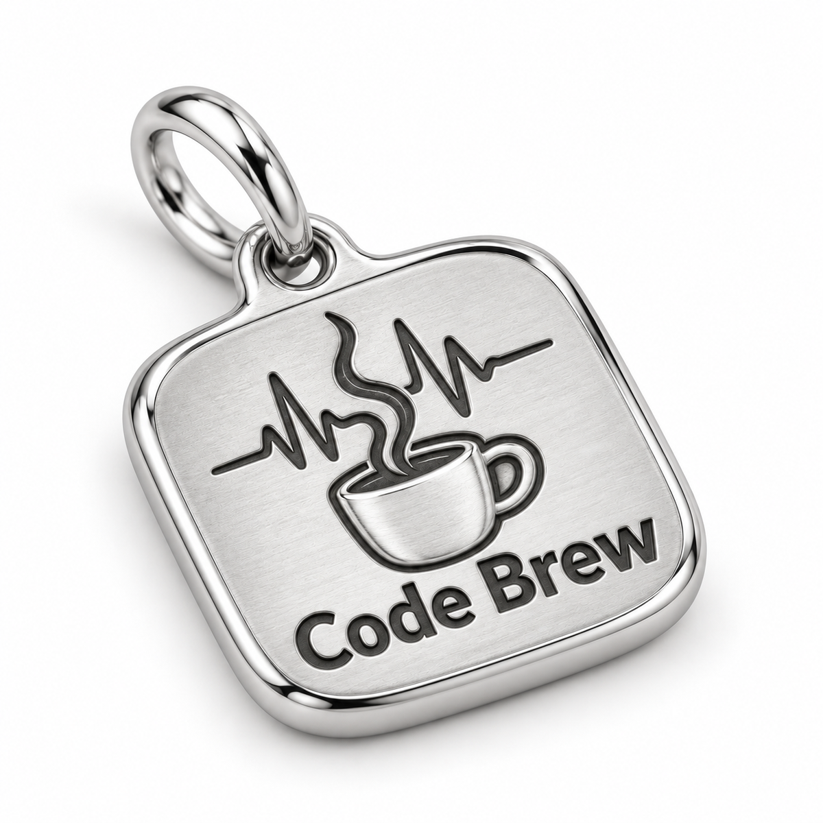 Code Brew Engraved Nurse Charm | macro face-up oblique view | 3d54bfa0be989c1150f9f08db4da9fd5f1c79dd15889a606d82a3917f40d6e8e