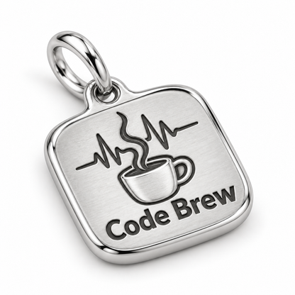 Code Brew Engraved Nurse Charm | macro face-up oblique view | 3d54bfa0be989c1150f9f08db4da9fd5f1c79dd15889a606d82a3917f40d6e8e