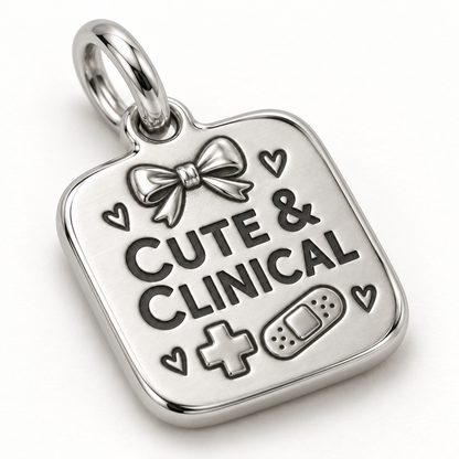 Cute & Clinical Engraved Nurse Charm | macro face-up oblique view | 9904948f27eca306437827a84f736efb885ae75bf8d3eda975c20776ddad72a4