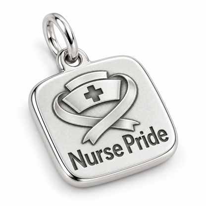 Nurse Pride Engraved Nurse Charm | macro face-up oblique view | 8f5de75f6f624900661751b0c8d376bdc0e2266b17e512a4d4639db10f2bc751