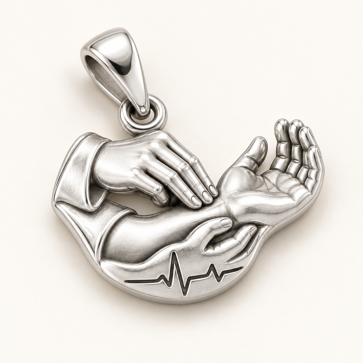 Nurse Pulse Check Hands Charm | macro face-up oblique view | bf9d5c2c387237a84cbd6e6a1ca0b0a225327db3507bb94f85e619f01651112c