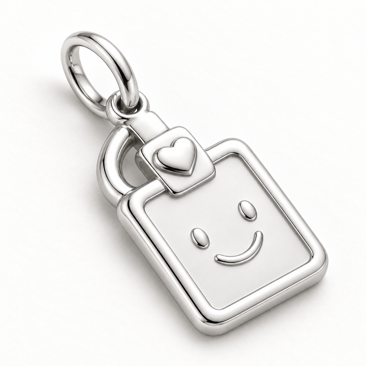 Nurse Smiling ID Badge Dangle Charm | macro face-up oblique view | 18d9fc3eddb21df630556f695d211206debae955ed60e5703f70d6462ed8dbf0