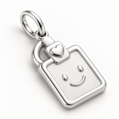 Nurse Smiling ID Badge Dangle Charm | macro face-up oblique view | 18d9fc3eddb21df630556f695d211206debae955ed60e5703f70d6462ed8dbf0