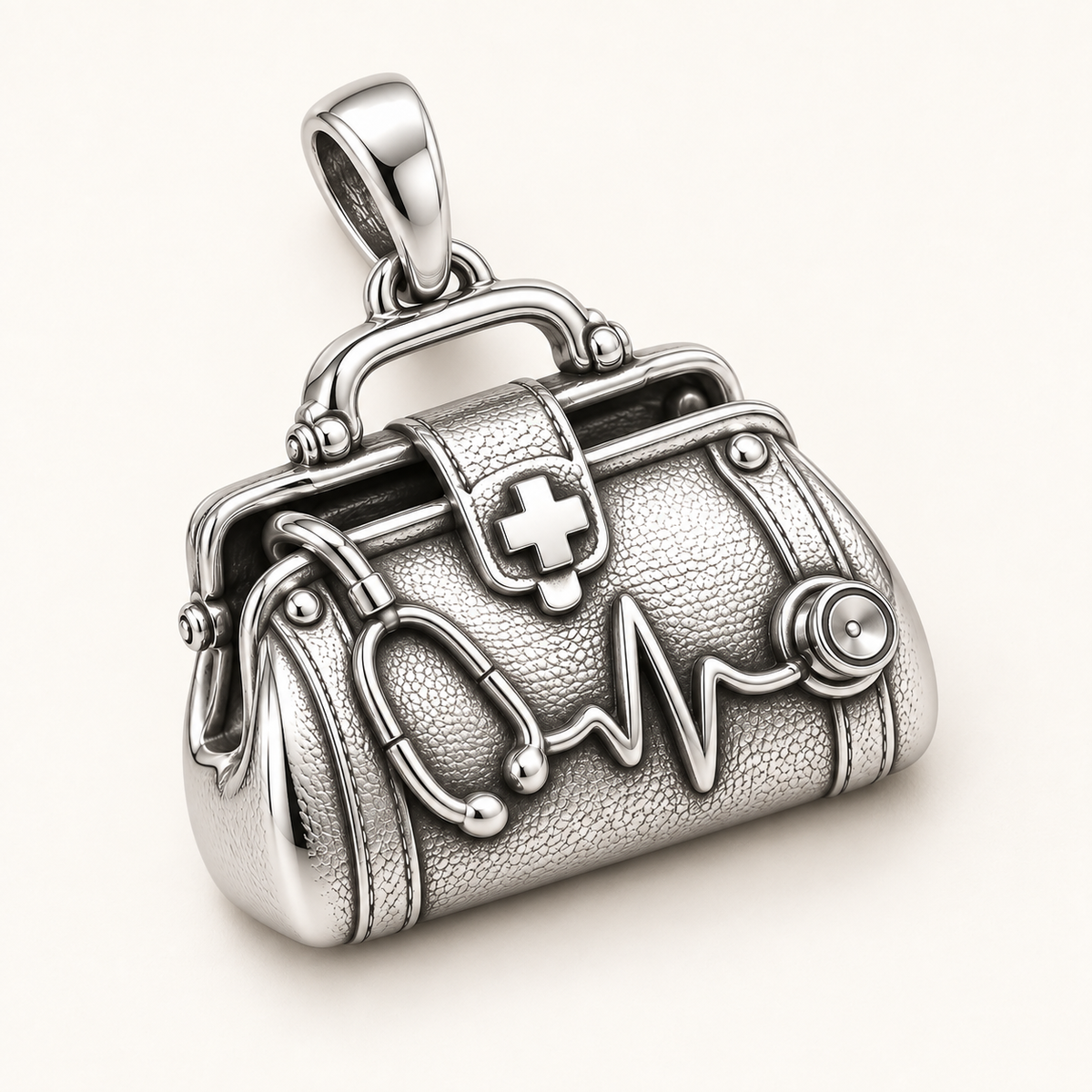 Nurse Medical Bag Charm | macro face-up oblique view | 351b81d8822c2f4887ee5cca6caf87b46098361a224e2332a03b2a569ee2bc45