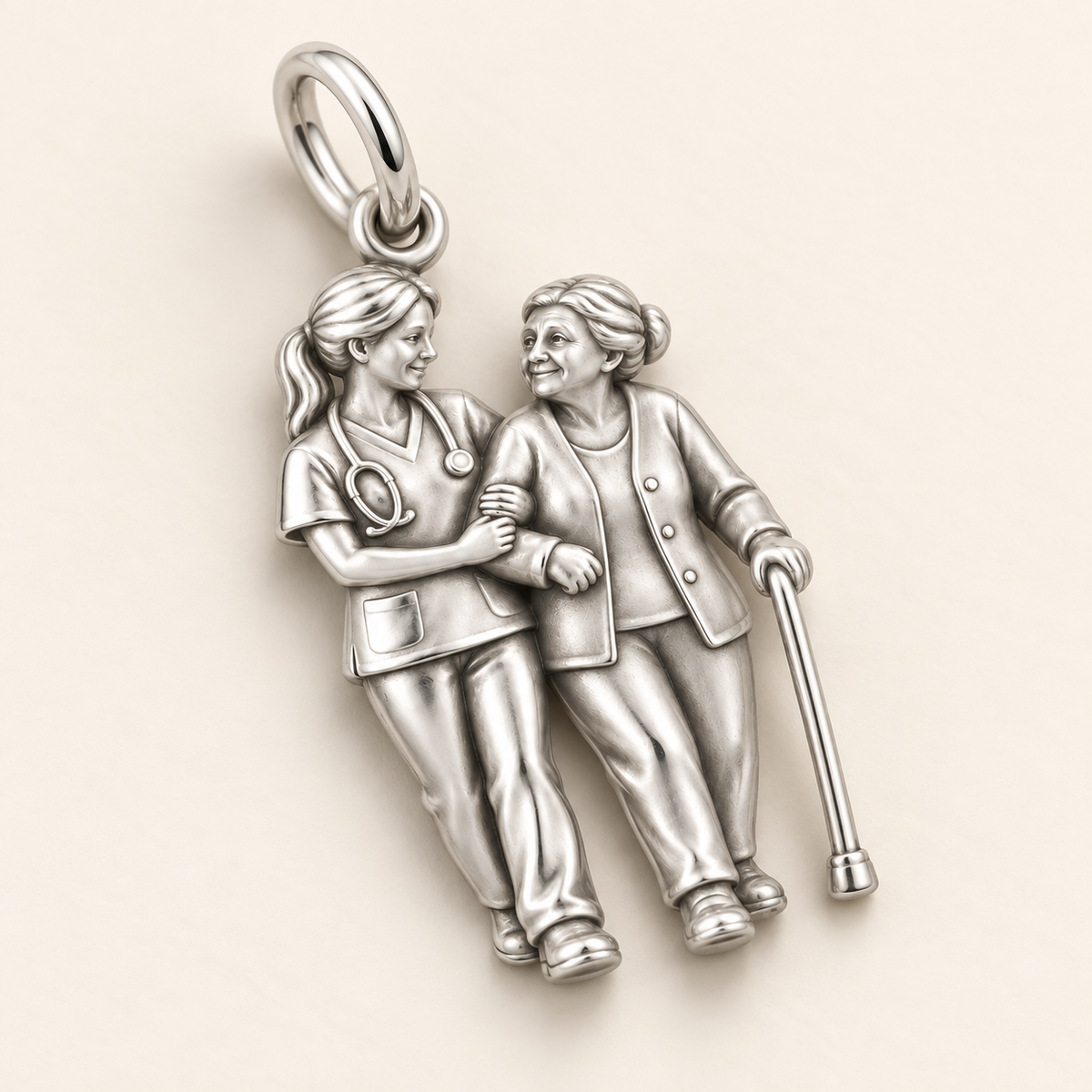 Nurse Patient Support Dangle Charm | macro face-up oblique view | fbbb05704b3ccf1efa81e391b1262fff102c0c32db820ea217afb52a8f473bee