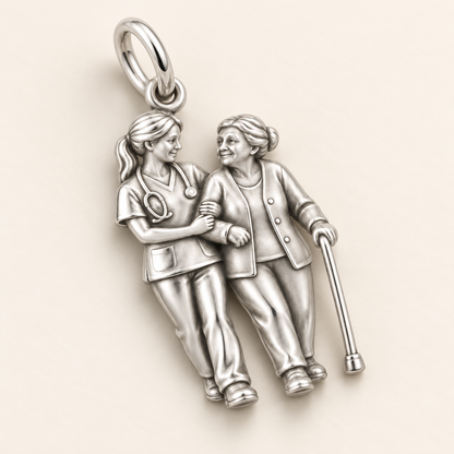 Nurse Patient Support Dangle Charm | macro face-up oblique view | fbbb05704b3ccf1efa81e391b1262fff102c0c32db820ea217afb52a8f473bee
