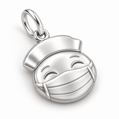 Nurse Smiling Mask Dangle Charm | macro face-up oblique view | 8affcca69a7ca0adb02562296c1cf2b92922e26db574baf448229f6c464b210b