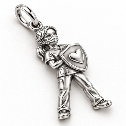 Nurse Frontline Shield Dangle Charm | macro face-up oblique view | 065fdc53c951cdc96c10e535ef90e74cf7e5faceb769ef83026db184145b89c5