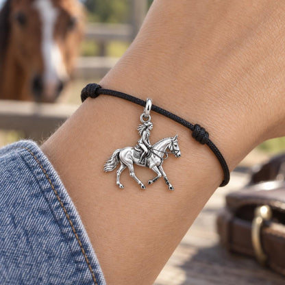 Made From Your Memories – Personalized Photo Charm – worn on the wrist on a black cord bracelet