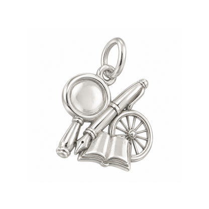 Magnifying Glass and Fountain Pen Charm — Silver — 50-works-silver-20260916-187