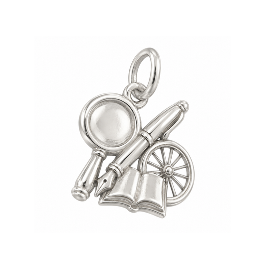 Magnifying Glass and Fountain Pen Charm — Silver — 50-works-silver-20260916-187