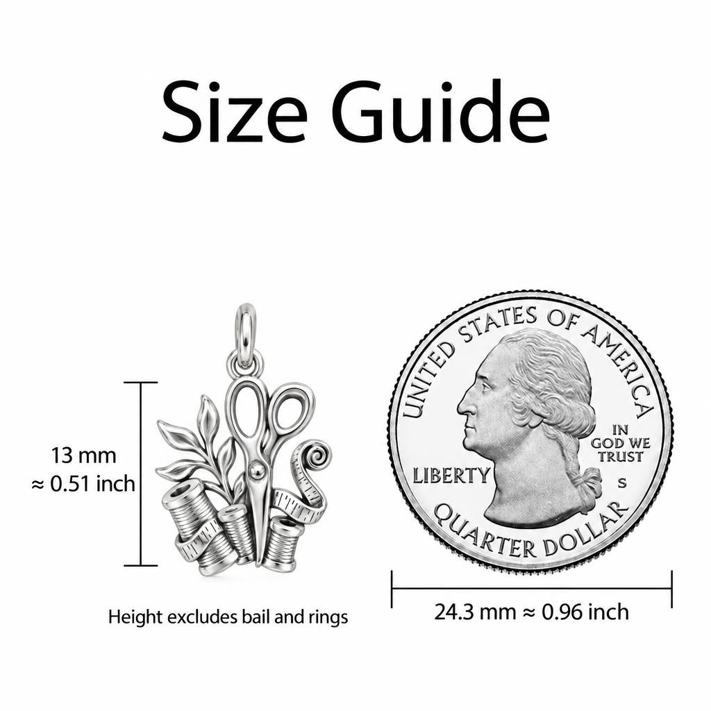 Maker's Creative Tools Charm Bracelet – Personalized Crafter Gift – size guide, 13 mm charm next to a quarter