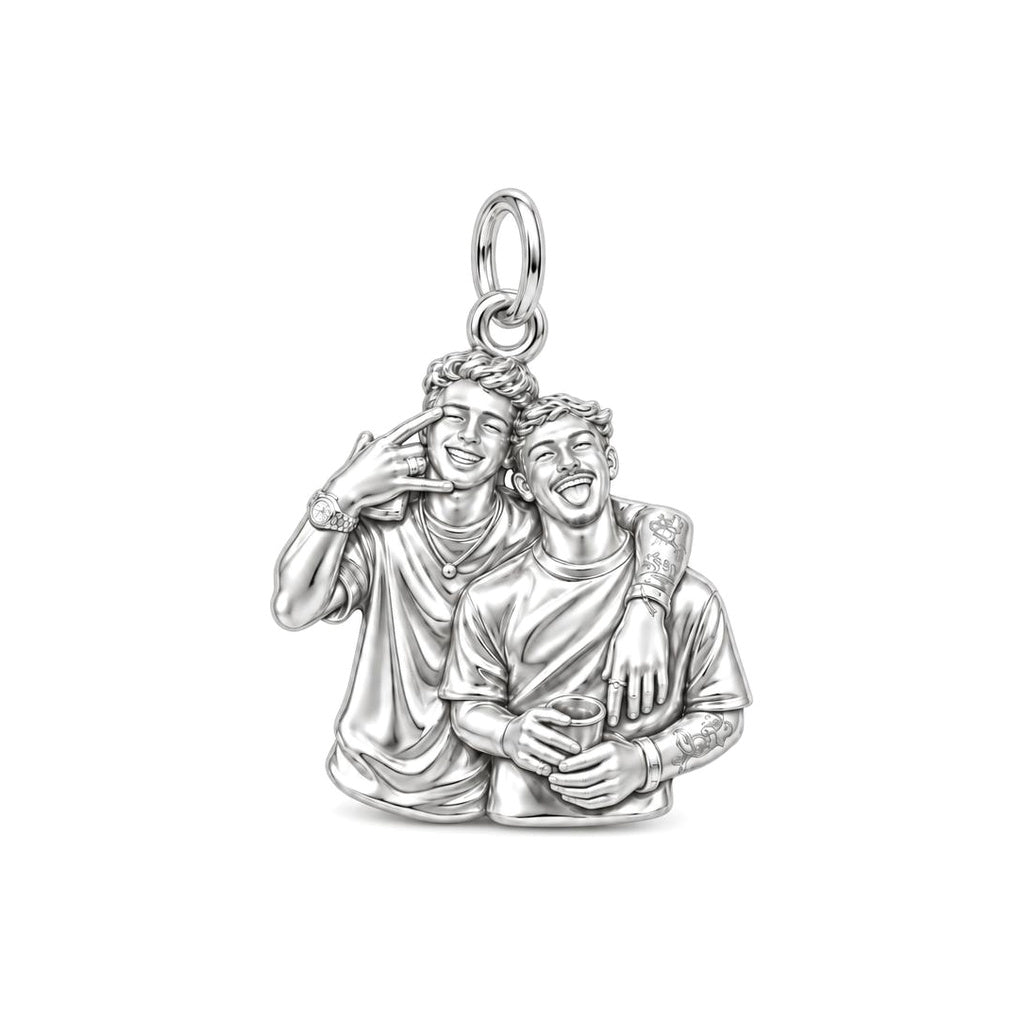 Male Best Friends Forever Charm Bracelet – Personalized  Bestie Gift – silver charm, front view