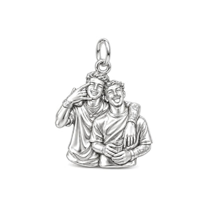 Male Best Friends Forever Charm Bracelet – Personalized  Bestie Gift – silver charm, front view