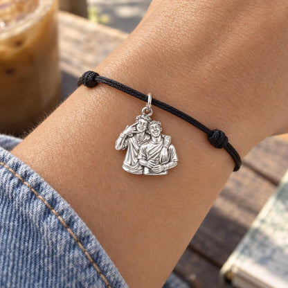 Male Best Friends Forever Charm Bracelet – Personalized  Bestie Gift – worn on the wrist on a black cord bracelet