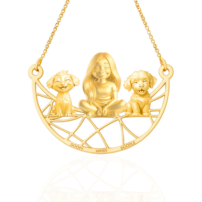 Soulyshine Personalized Girl And Her Pets Necklace - Maltese/Goldendoodle