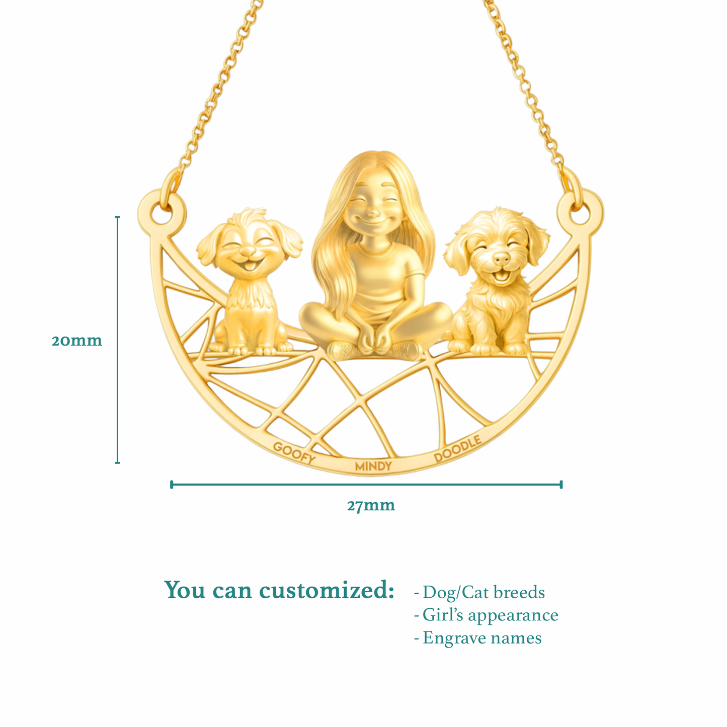Soulyshine Personalized Girl And Her Pets Necklace - Maltese/Goldendoodle