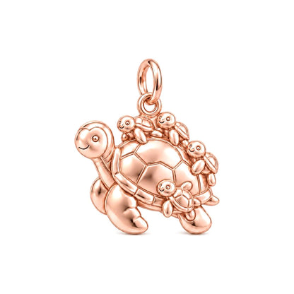 Mama Turtle Hatchlings Charm Bracelet – Personalized Nana Gift – rose gold charm, front view