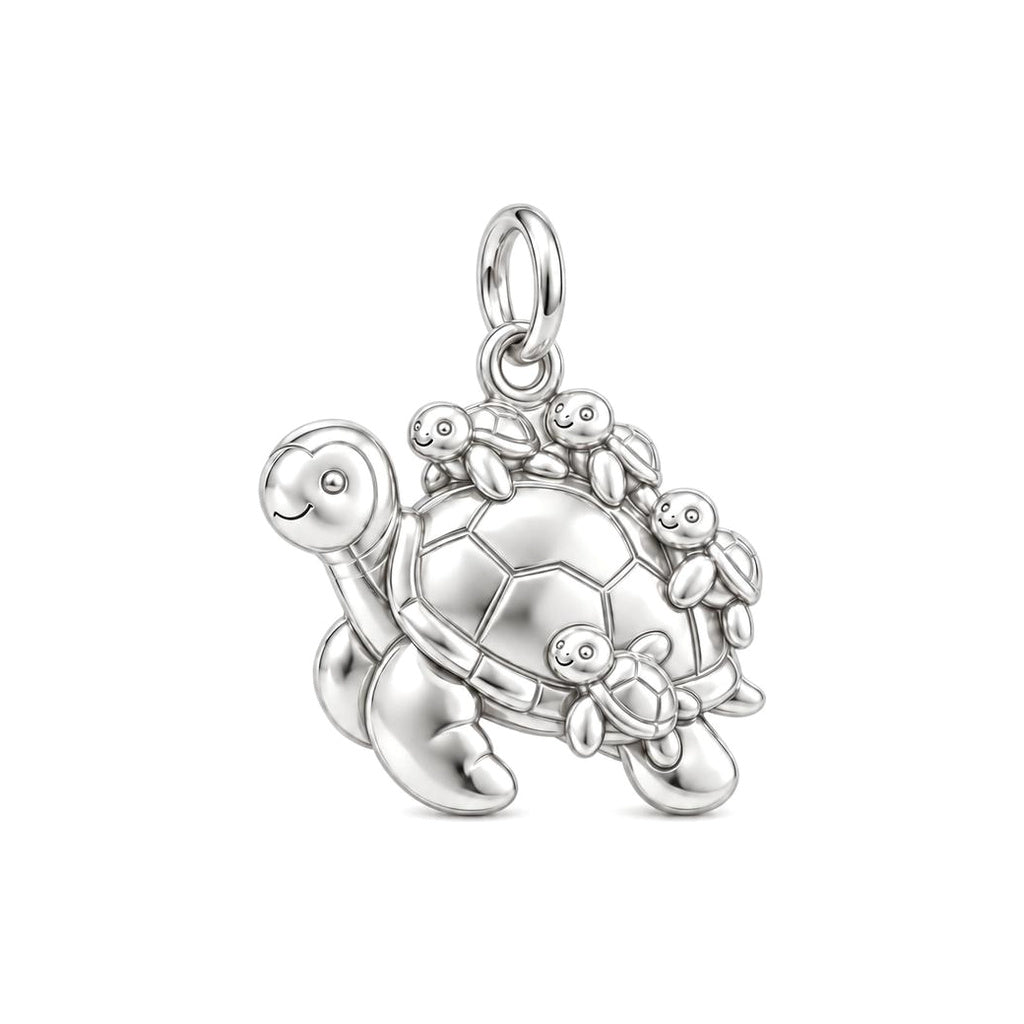 Mama Turtle Hatchlings Charm Bracelet – Personalized Nana Gift – silver charm, front view