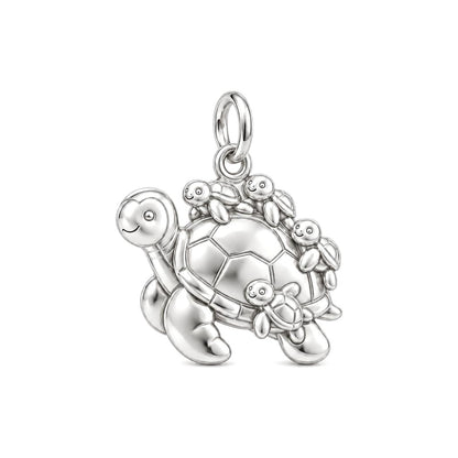 Mama Turtle Hatchlings Charm Bracelet – Personalized Nana Gift – silver charm, front view