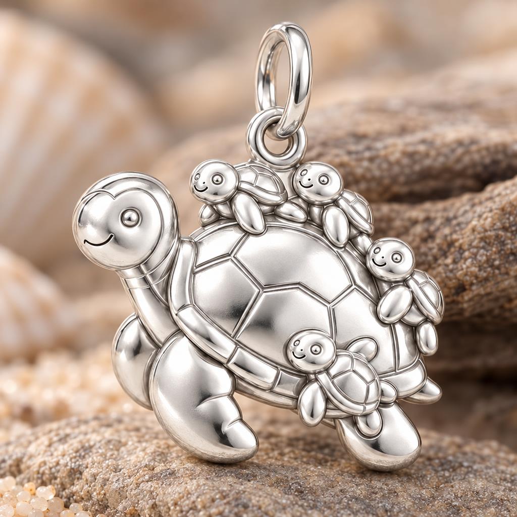 Mama Turtle Hatchlings Charm Bracelet – Personalized Nana Gift – macro detail of the charm