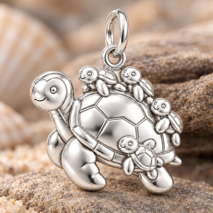 Mama Turtle Hatchlings Charm Bracelet – Personalized Nana Gift – macro detail of the charm