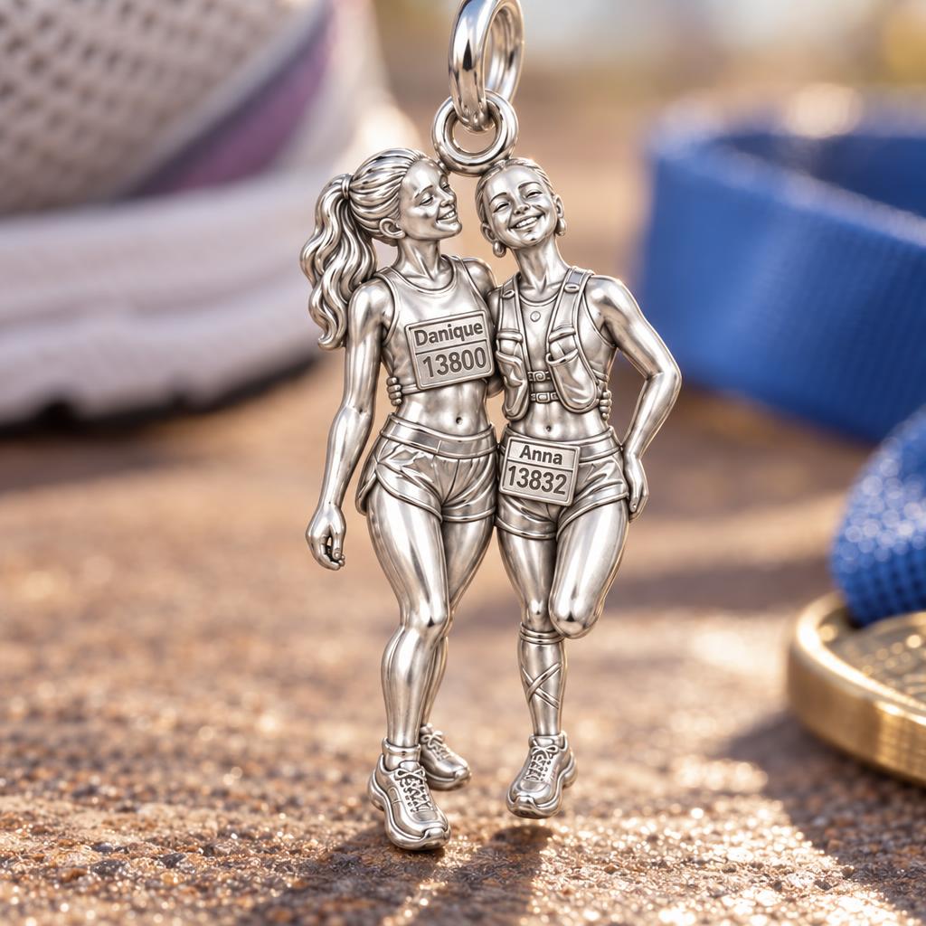 Marathon Besties Charm Bracelet – Personalized Runner Gift – macro detail of the charm