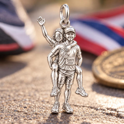 Marathon Finish Line Couple Charm Bracelet – Personalized Runner Gift – macro detail of the charm