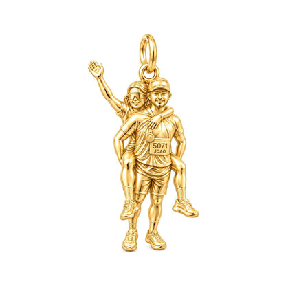 Marathon Finish Line Couple Charm Bracelet – Personalized Runner Gift – 18K gold charm, front view