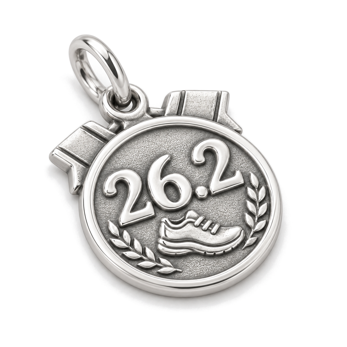 Marathon Finish Medal Charm — Silver Super Macro | charm-topics-remaining-444-2026-09-14 | topic-245