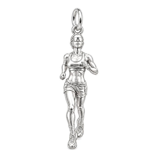 Marathon Runner Charm Bracelet – Personalized Athlete Gift – silver charm, front view