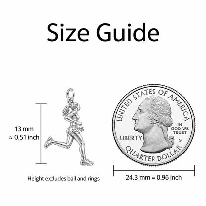 Marathon Runner Charm Bracelet – Personalized Athlete Gift – size guide, 13 mm charm next to a quarter