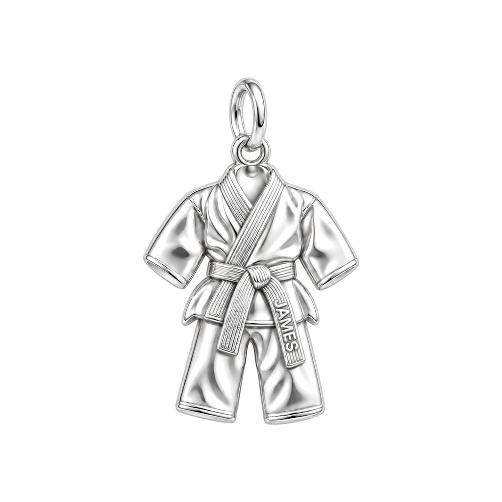Martial Arts Gi Charm Bracelet – Personalized Student Gift – silver charm, front view