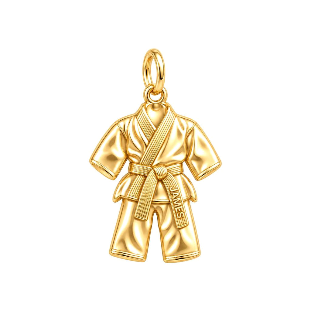 Martial Arts Gi Charm Bracelet – Personalized Student Gift – 18K gold charm, front view