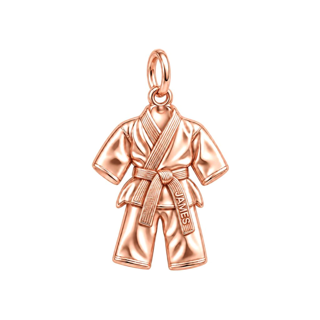 Martial Arts Gi Charm Bracelet – Personalized Student Gift – rose gold charm, front view