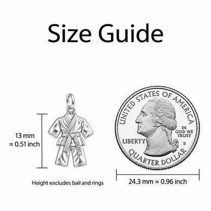 Martial Arts Gi Charm Bracelet – Personalized Student Gift – size guide, 13 mm charm next to a quarter