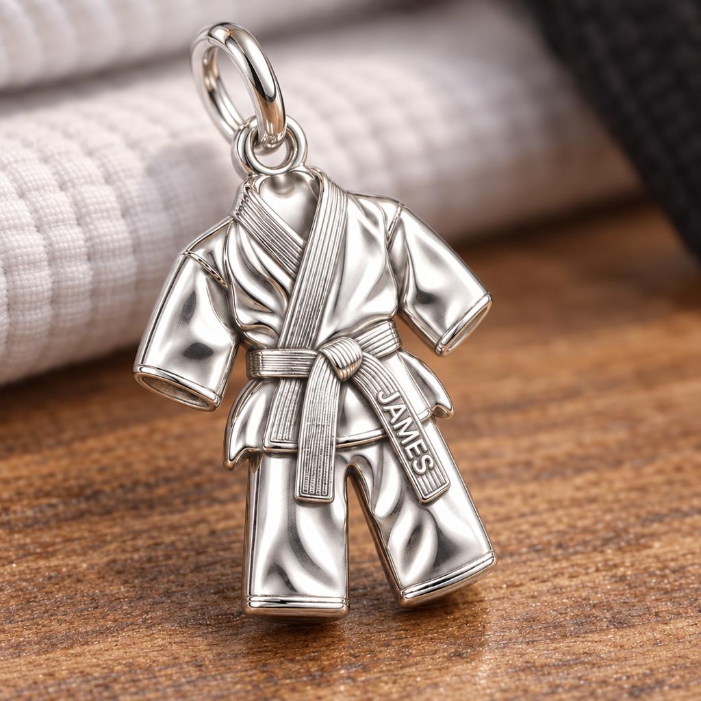 Martial Arts Gi Charm Bracelet – Personalized Student Gift – macro detail of the charm