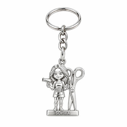Master Stylist at Work Charm Keychain – silver, front view