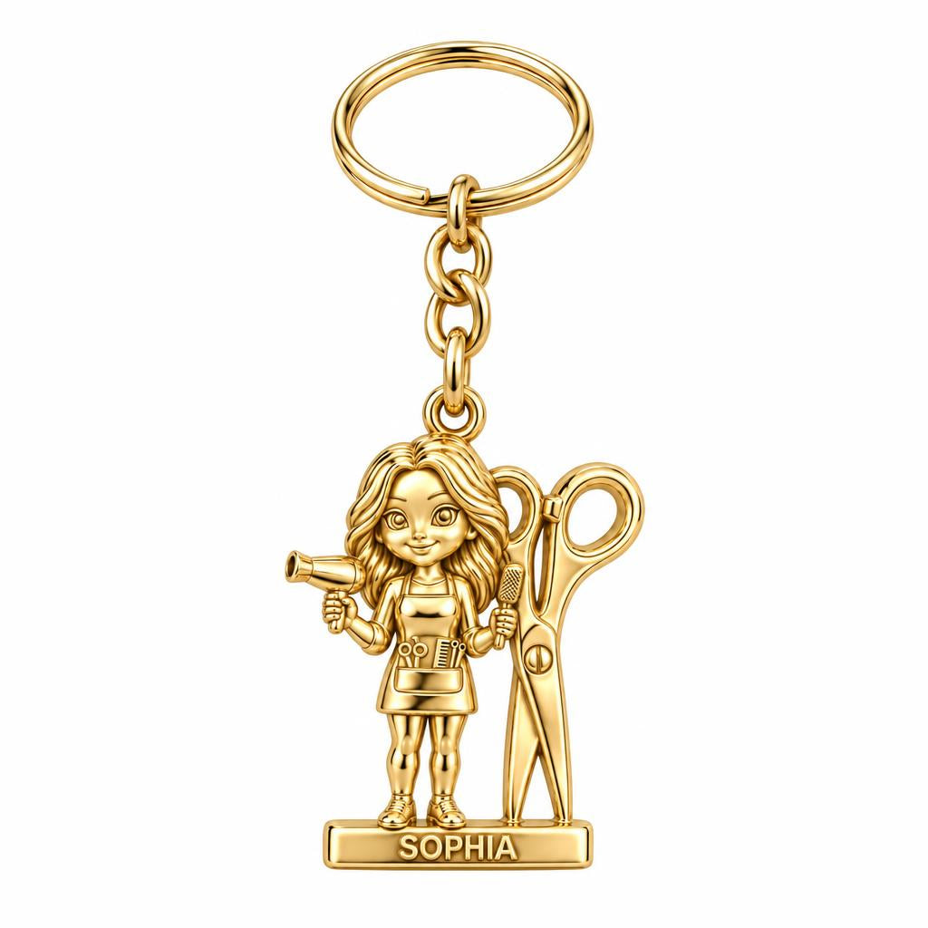 Master Stylist at Work Charm Keychain – 18K gold, front view