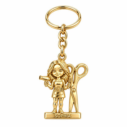 Master Stylist at Work Charm Keychain – 18K gold, front view