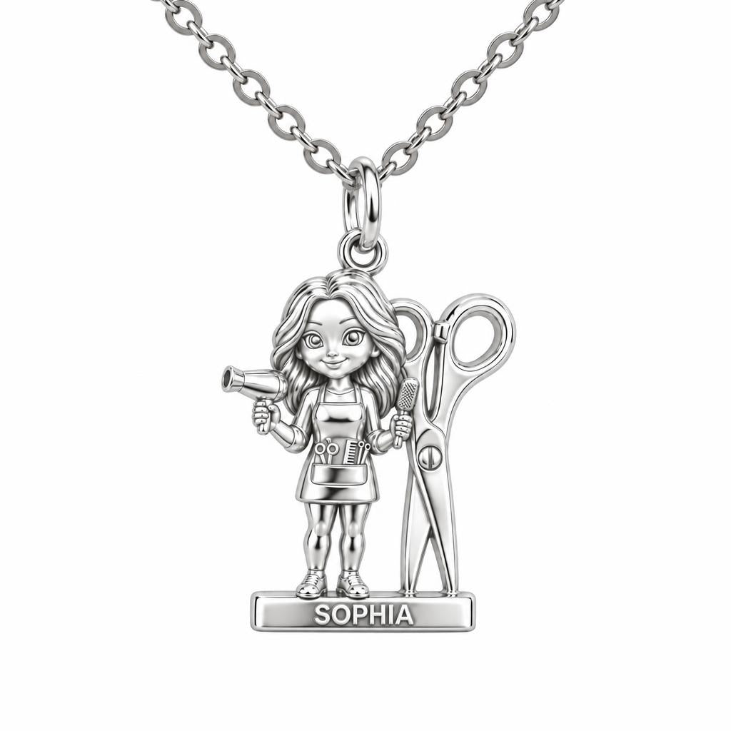 Master Stylist at Work Charm Necklace Set – silver, front view